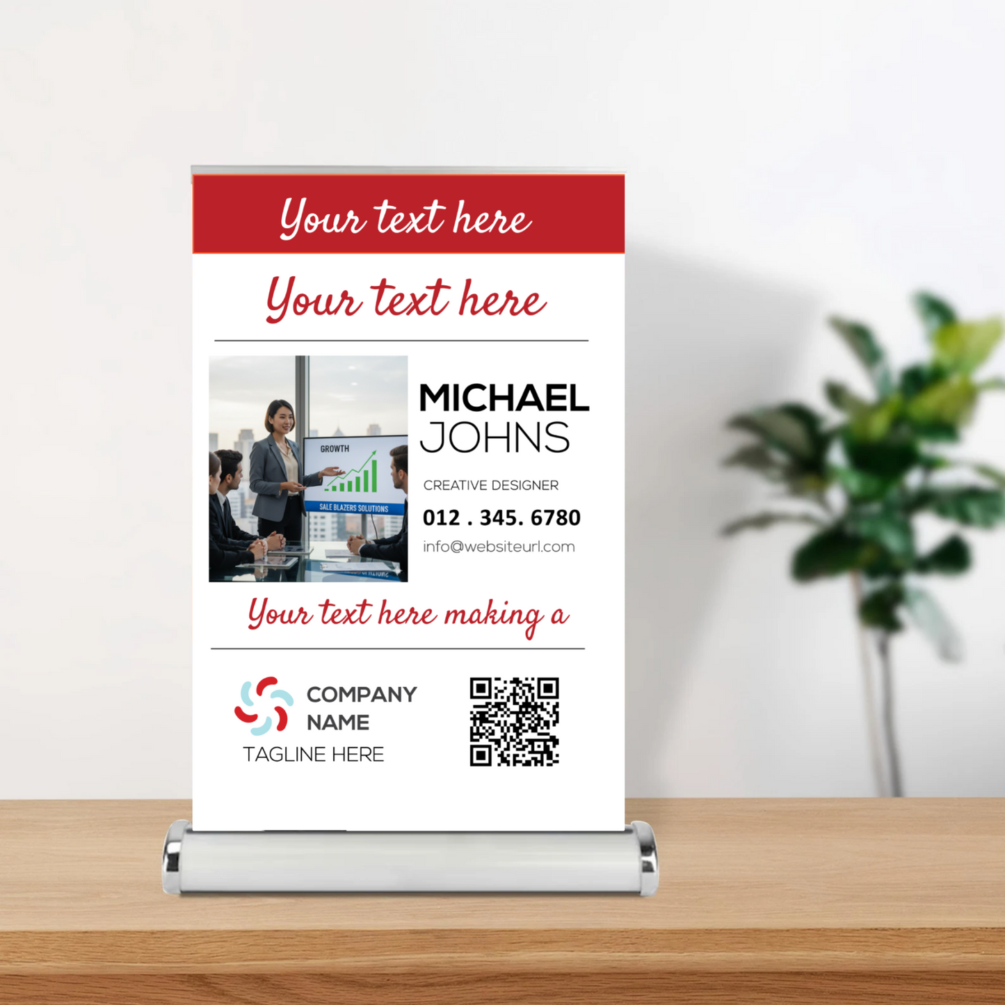 Personalized Tabletop Retractable Banner Stand | 11.5"x17.5" Desktop Marketing Display,T1