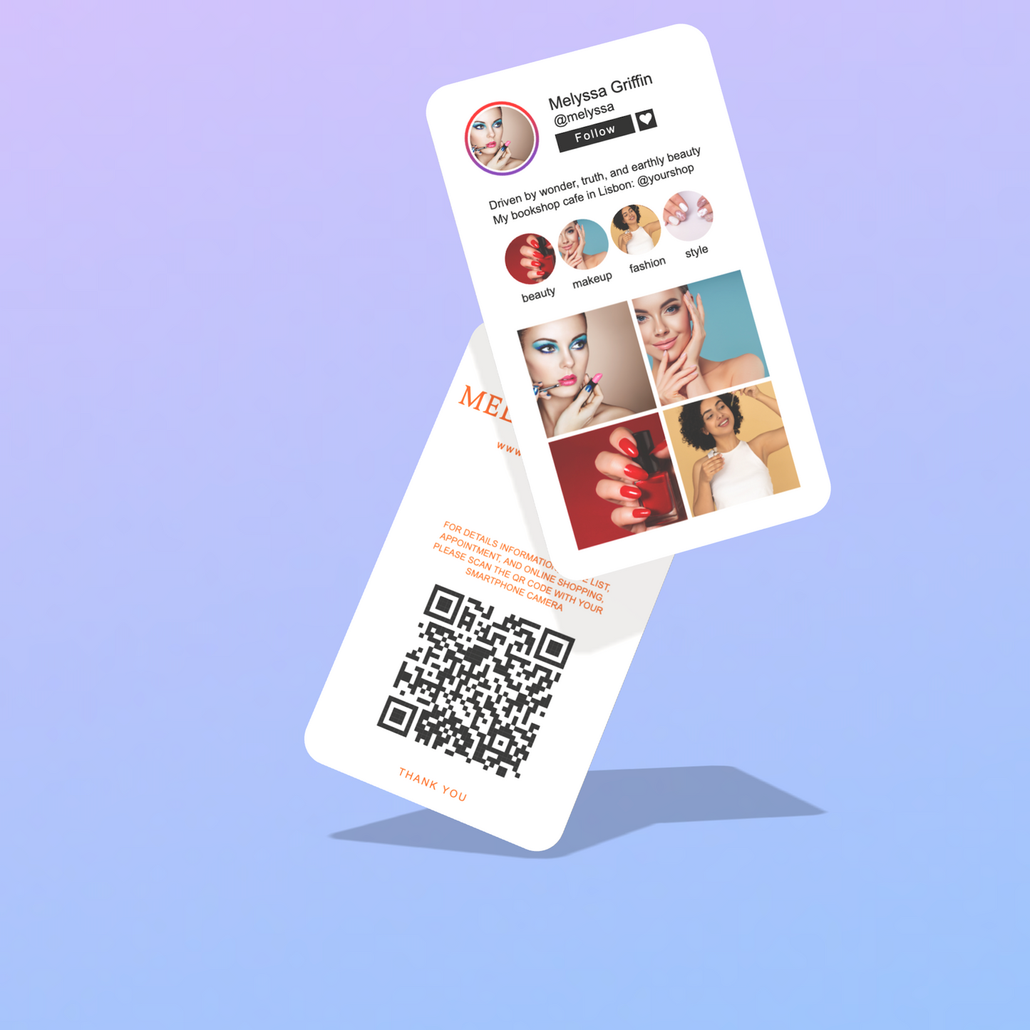 Customize Instagram Business Card - 3.5″ x 2″ Double-Sided QR Card - Skylar